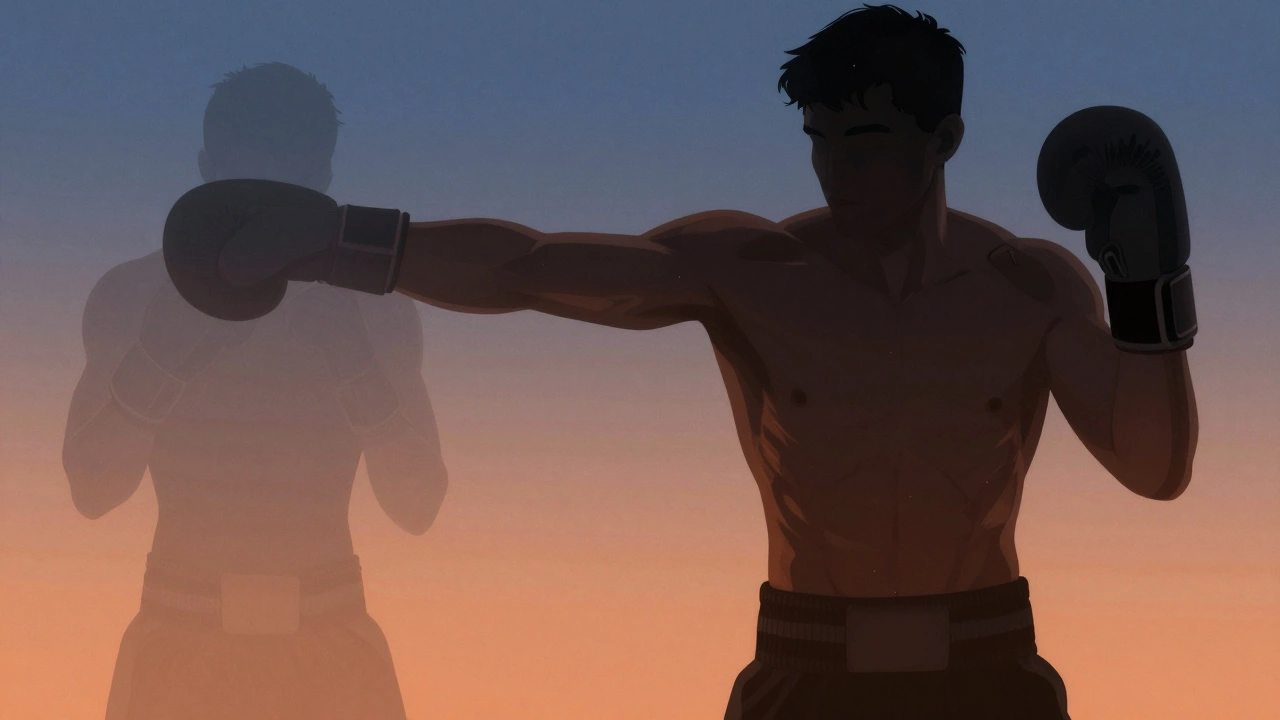 Сравнение силуэтов: до и после бокса — сутулый и подтянутый корпус с исправленной осанкой.