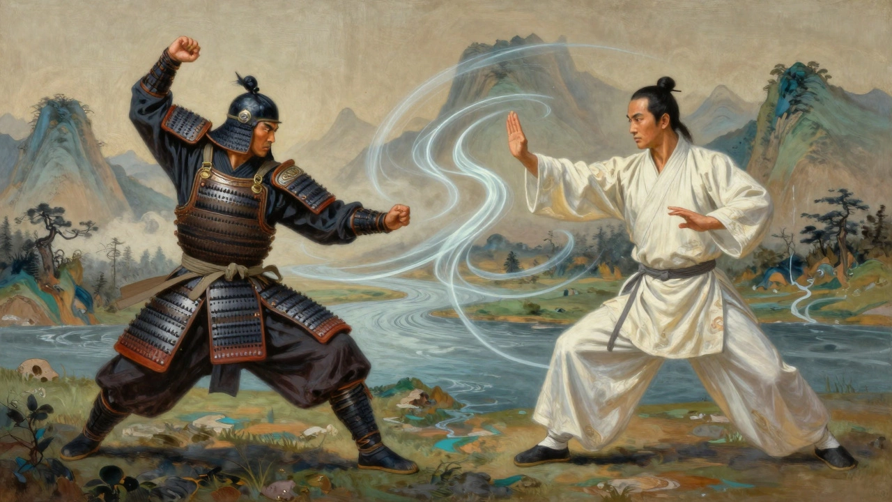 Сравнение: дзюдо-бросок и мягкий перенаправляющий жест мастера тайцзи, соединённые потоками энергии.