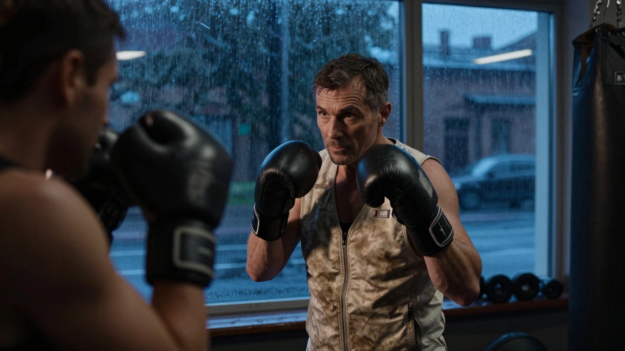 Опытный боксер спокойно уходит от агрессора, демонстрируя уверенность и дисциплину.