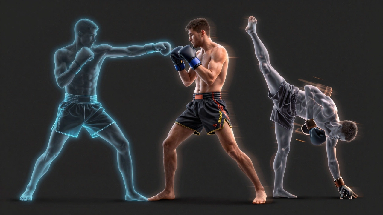 Концептуальное изображение бойца ММА и разных техник боя