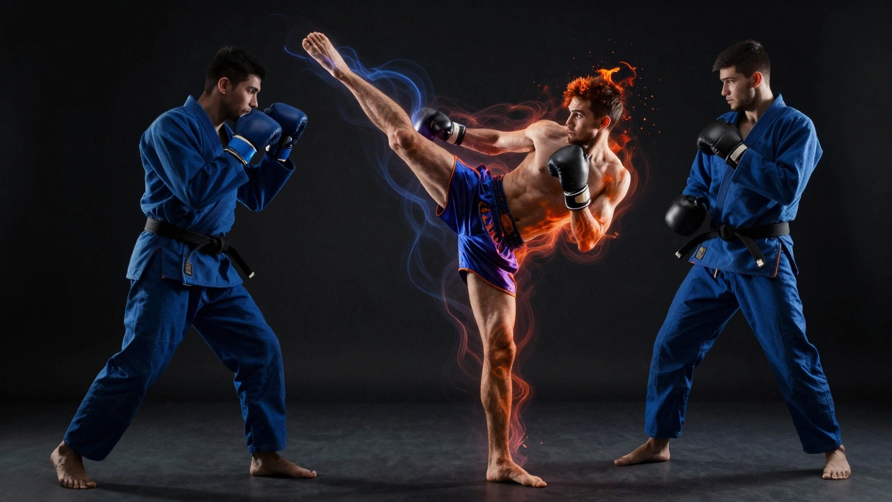 Концептуальное изображение техник ММА: удары и борьба